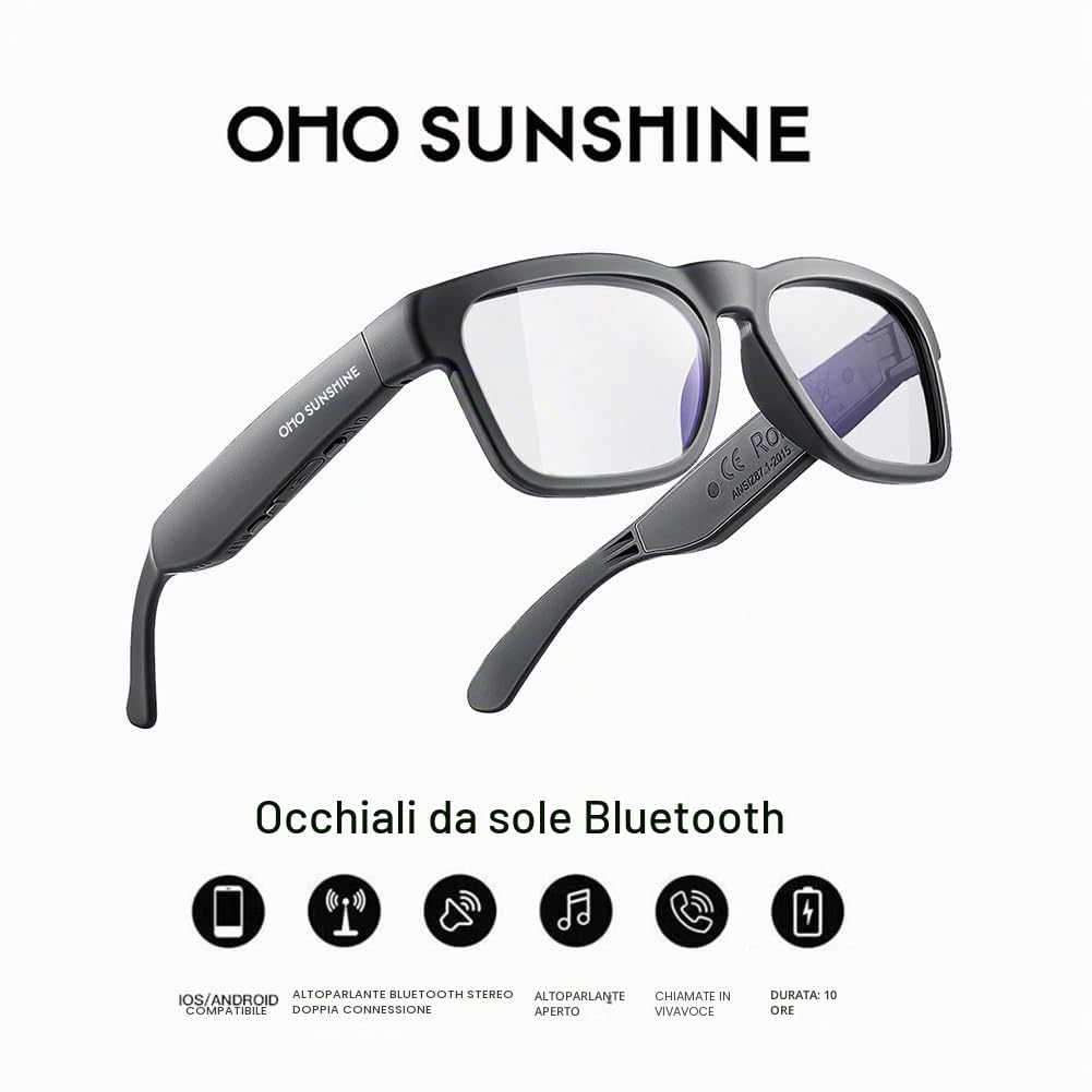 OhO Audio Safety Glasses, Voice Control and Open Ear Style Listen Music and Calls with Volume UP and Down,Bluetooth 5.2 and IP44 Waterproof Feature