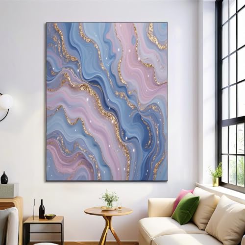 Tableau paillettes marbre bleu pour une décoration murale chic de votre salon contemporain