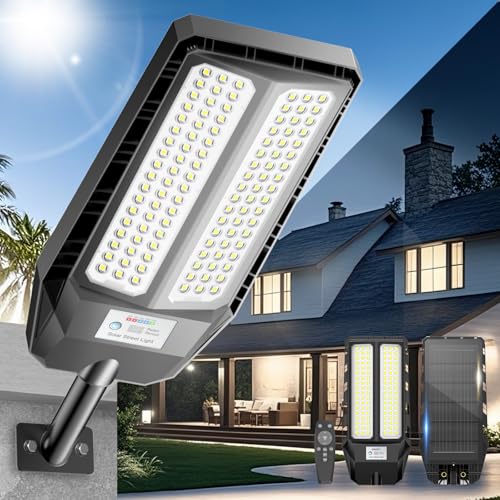 Adewalk 3000W Lampione Solare Led Esterno con Telecomando, IP66 Impermeabile