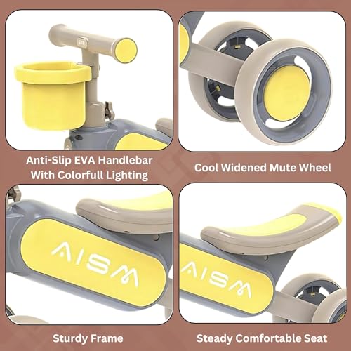Image of Super Glide Balance Bike with Basket | Toddler First Ride-On Bike | Non-Pedal 4-Wheel Push Bike | Lightweight & Sturdy Design for Boys & Girls | Ideal for 1-3 Years Old (Yellow : KB-079)