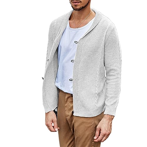 Veste tricoté chaud pour homme avec col châle élégant et boutons