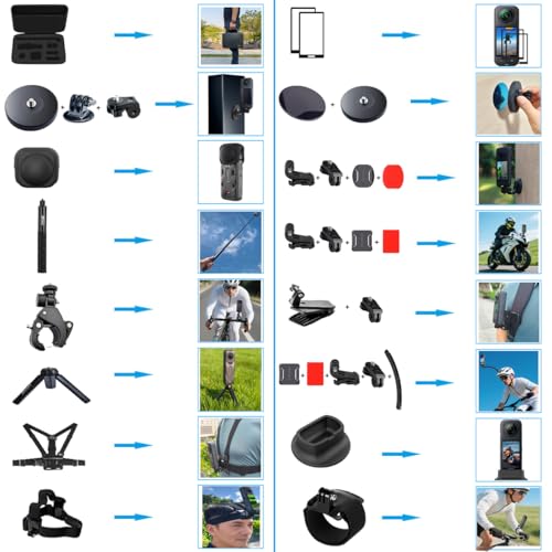 Image of Accessories Kit for Insta360 X5 / X4 Camera Mount Bundle with Magnetic Mount Carrying Case, Selfie Stick, Tripod, Chest Strap,Bike Clamp,Screen Protector Non-Slip Mounts for Insta 360 X5 / X4 60I