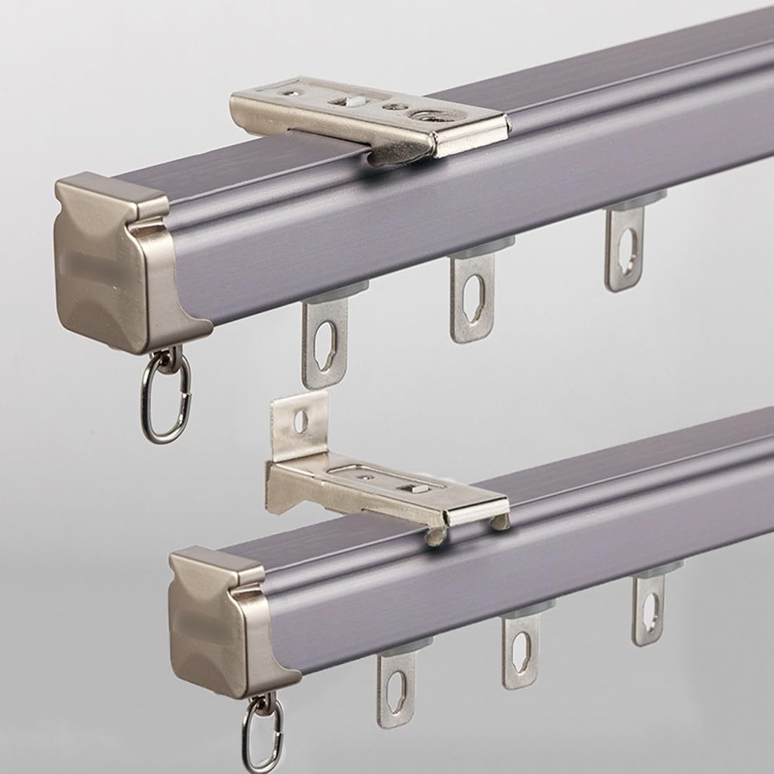 GUOGLZ Extra Thick Curtain Track System Silent Aluminum Alloy Sliding Tracks Curtain Gliders, Ceiling Wall Mounted Curtain Rail Heavy Duty Curtain Rod Room Divider Curtain Poles(Grey,250cm/8.2ft)