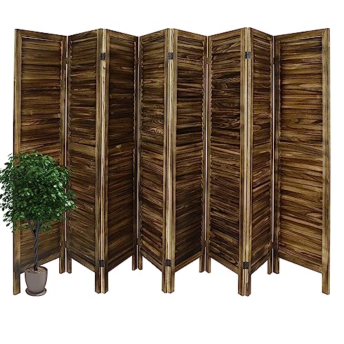 ECOMEX Room Divider 8 Panel with Louvered Design, 5.6ft Tall Wood Partition Room Dividers and Folding Privacy Screens, Freestanding Room Separators Divider Wall Fully Assembled, Dark Brown