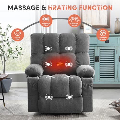 BOSMILLER Power Lift Recliner Chair with Massage and Heat for Elderly, Electric Recliner Single Sofa with Two Cup Holders, Extended Footrest, Side Pocket and USB Charge Port for Living Room