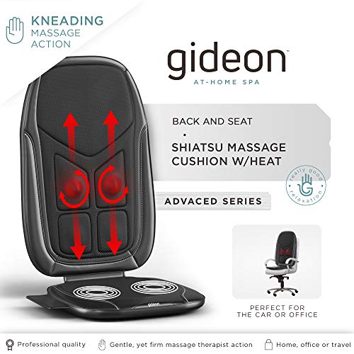 Gideon Shiatsu Massage Seat Cushion with Heat Deep Kneading Back Massager for Car, Home or Office