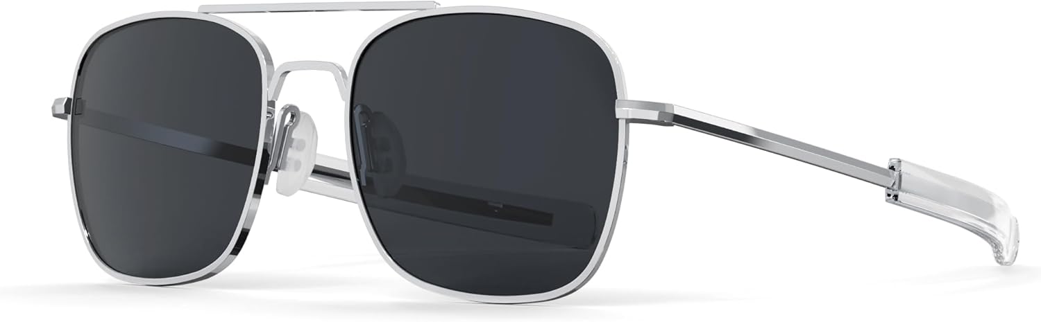 Military Aviator Sunglasses for Men - Polarized Classic Pilot Sunglasses with Metal Frame Bayonet Temple, 58mm