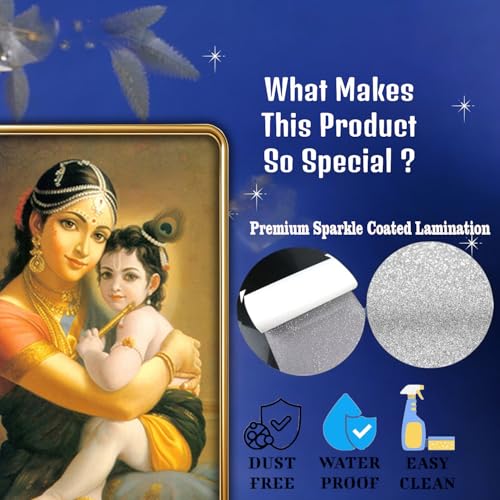 Image of Dharvika Innovations Kanha Maa Yashoda WIth Bal Krishna photo frame for pregnant women with golden Slim, Sparkle Coated Lamination frame 1867 30 x 45 cm (Design 1)