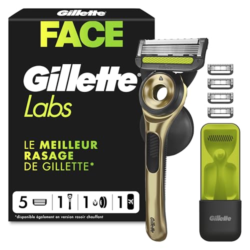 Gillette Labs Rasoir Home, Edition Limitée, avec 5 Recharges, Or – Manche Réutilisable en Métal, Cartouche de Rechange à Lames Affutées, Rasage Efficace...