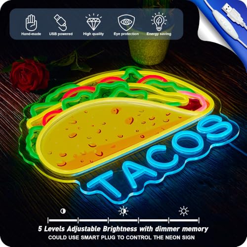 Image of Tacos Neon Sign for Wall Decor Taco Open LED Lights for Mexican Restaurant