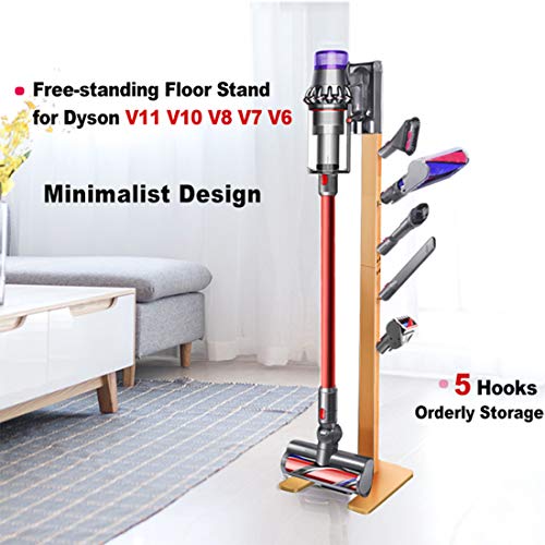XIGOO Storage-Stand-Docking-Station-Holder Compatible with Dyson V11 V10 V8 V7 Cordless Vacuum Cleaners & Accessories, Stable Metal Organizer Rack, Brushed Gold