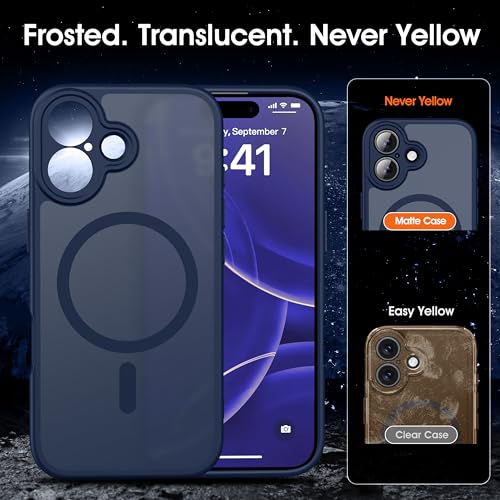 Image of Oterkin Magnetic for iPhone 17 Case Matte,Upgraded Full Camera Protection Compatible with MagSafe Frosted Translucent Shockproof Anti-Scratch Slim Fit Case Military Grade Protection (Dark Blue)