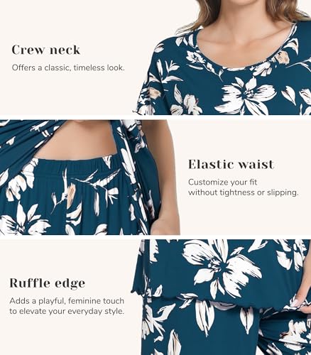 Image of NACHILA Women's Bamboo Viscose Pajama Sets Summer Cooling Short Sleeve Capri Soft Pjs Night Sweats Moisture Wicking Sleepwear