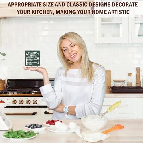 Image of DETIHO Rustic Kitchen Decorations Above Cabinets, Dark Green Kitchen Counter Decor, Farmhouse Wooden Signs and Plaques for Home Dining Room Tabletop - G09