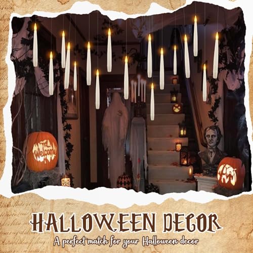 Image of 24 Pack Floating Magic Wand Candles with Warm LED Lights, Hanging Wizard Candles for Halloween Decorations, Wizard Theme Party, Haunted House, Christmas and Indoor Ceiling Decor