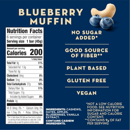 Larabar Blueberry Muffin, Fruit & Nut Bars, 6 ct, 9.6 oz - image 2