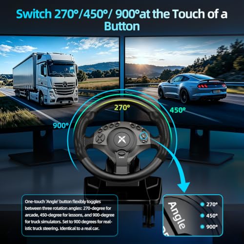 Image of DOYO F9 Gaming Steering Wheel with Pedals and Shifter for PC, PS3 | 270 /450 /900 USB Sim Racing Wheel, Sequential Shifter & Linear Pedals, 11.02 inch Large Wheel , Adjustable Tilt Height