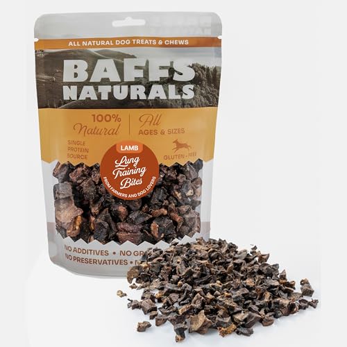 Baffs Naturals Lamb Lung Dog Treats - Perfect for Training | Single Ingredient Dehydrated Treats | High Protein & Low Fat Gluten Free | for All Breeds & Ages (7 oz Bites)