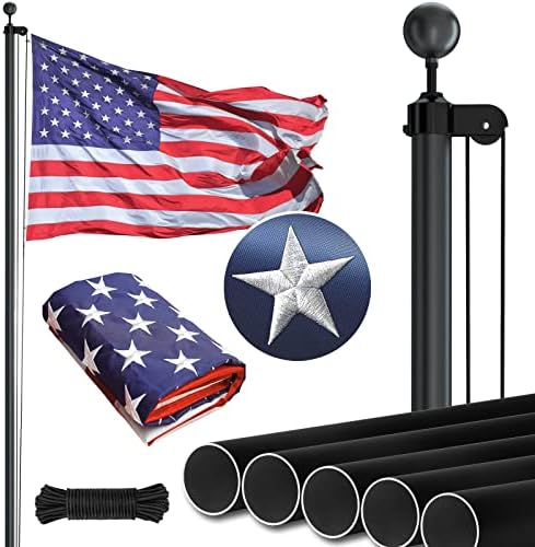 NELXINJO Heavy Duty 25FT Flag Pole with Embroidered Stars 3x5 American Flag-13 Gauge Extra Thick Aluminum Flagpole kit for House Yard Commercial Residential