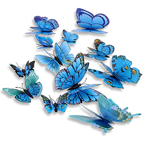 Adesivos de parede DAGOU misturados com 12 peças 3D rosa borboleta decorações de arte, Azul