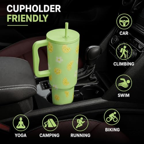 Image of CYNVEXA Tumbler with lid and Straw 1200ML Cup Stainless Steel Vacuum Insulated Tumbler for Water, Iced Tea or Coffee 1.2L Office Gym Travelling (Lemon Flower)