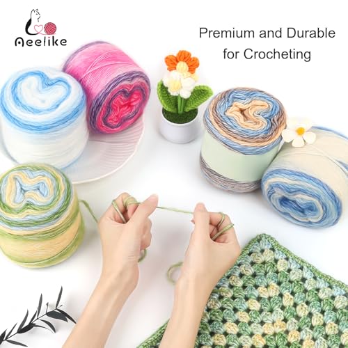 Image of Aeelike Cake Yarn for Crocheting, 3 Skeins Gradient Yarn 100g (3.52 oz) 245m (267 Yards) # 3 Light Weight, Soft Ombre Yarns Fairyland Yarns Rainbow for Making Colorful Crafts, Blue Yellow Gradient
