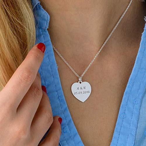 Handmade Personalized Engraved Heart Pendant Necklace In Sterling Silver 925 - Custom Made Mother's Day Christmas Jewelry Gift For Her Mom Grandma Wife Girlfriend (Sterling Silver) #TOP1