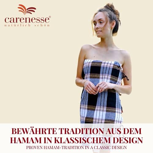 Carenesse Ręcznik hammam Classic 80 x 170 cm, 100% bawełna, chłonny i szybkoschnący, w czarną kratkę, ręcznik hammam, ręcznik plażowy/do sauny o niewielkich wymiarach po spakowaniu