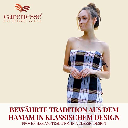 Carenesse Hamamtuch Classic 80 x 170 cm I Hamam Handtuch 100% Baumwolle I Saugfähiges & schnell trocknendes Pestemal/Fouta schwarz kariert I Hamam Strandtuch/Saunahandtuch mit kleinem Packmaß