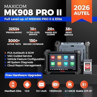 Autel Scanner MaxiCOM MK908 Pro MS908S PRO II: 2026 J2534 Reprogramming Tool as MaxiSYS MS909 MS919 Elite II PRO Ultra Lite S2, OE Coding, 38+ Resets, All System Scan, 3K+ Active Tests, CANFD & DoIP
