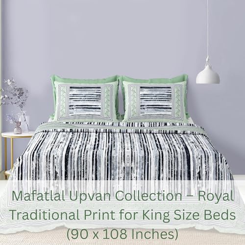 Image of Mafatlal 144 TC Upvan Cotton Queen Bedsheet | 90 x 108 Inches | Traditional Design | Smooth, Long-Lasting & Soft | 2 Pillow Covers | Steeple Gray