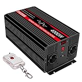 JIGUUN 4000W/8000W Inversor de Corriente de Onda sinusoidal Pura Convertidor DC 24V a AC 220/230V Inverter,con 2 enchufes y una Salida USB de 2.1Ah Mando a Distancia inalámbrico e indicador LED