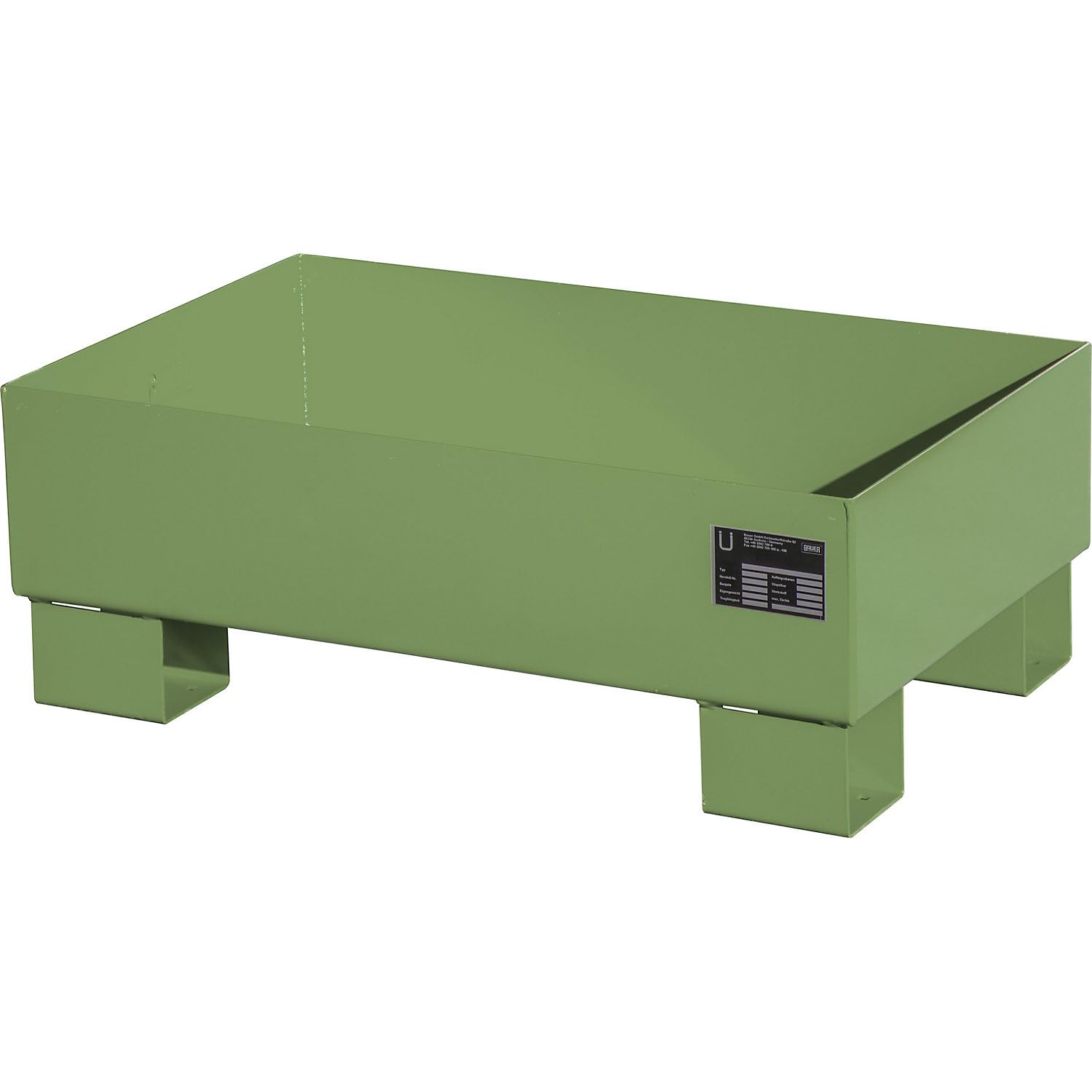 eurokraft | Stahl-Auffangwanne | LxBxH 800 x 500 x 290 mm | lackiert grün RAL 6011 | ohne Gitterrost | LxBxH 800 x 500 x 290 mm, lackiert grün RAL 6011, ohne Gitterrost
