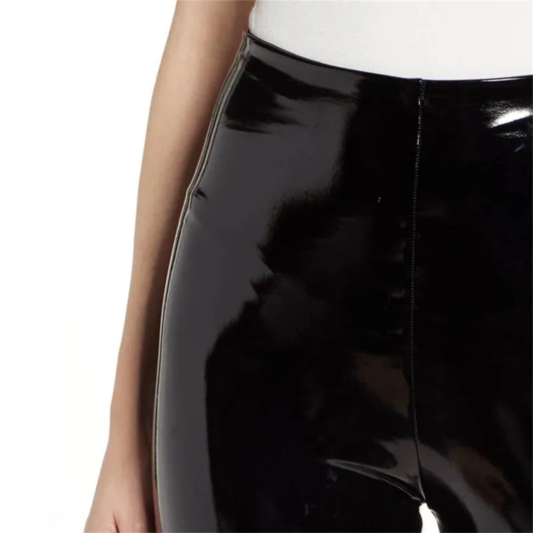 Wvapzxx Elastyczne legginsy z PVC z wysokim stanem damskie na co dzień błyszczące skórzane spodnie ołówkowe wąskie spodnie bodycon