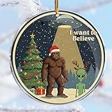 Bigfoot and Alien UFO - I Want to Believe 6 - Bigfoot Christmas Ornament Decorations - Sasquatch Christmas Ornament - Alien Gifts Decor - Christmas Ornaments - Christmas Decorations - Funny Gag Gifts