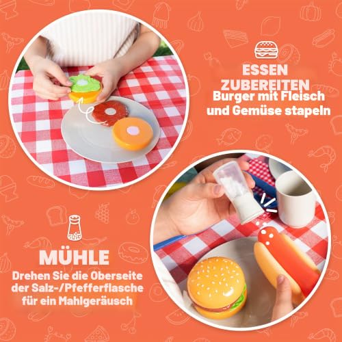 Foto von JOYIN 34 PCS Grill Spielzeug Küche Zubehör Mit Licht, BBQ Spielküche Zubehör, Soundeffekte Küchenset Kindergriller Für Kinder DIY Geschenke