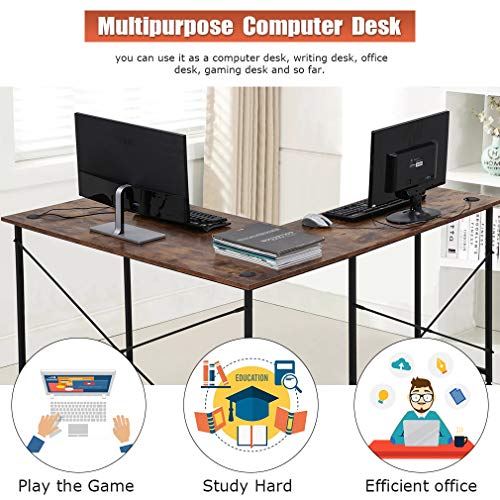 55‘’Computer Desk Gaming Desk L Shaped Desk Office Writing Desk Modern Student Girl Kids Study Pc Simple Extra Large Ergonomic Table Workstation,Vintage #TOP3