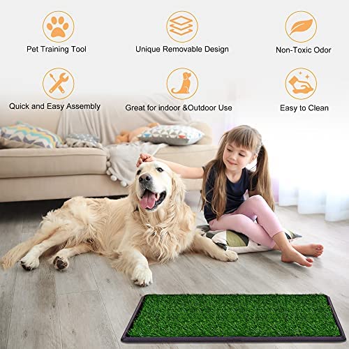 Dog Grass Pad With Tray, 20"×30" Fake Grass For Dogs, Artificial Dog Potty Grass Puppy Training Pad For Indoor And Outdoor Use (With Tray) #TOP6