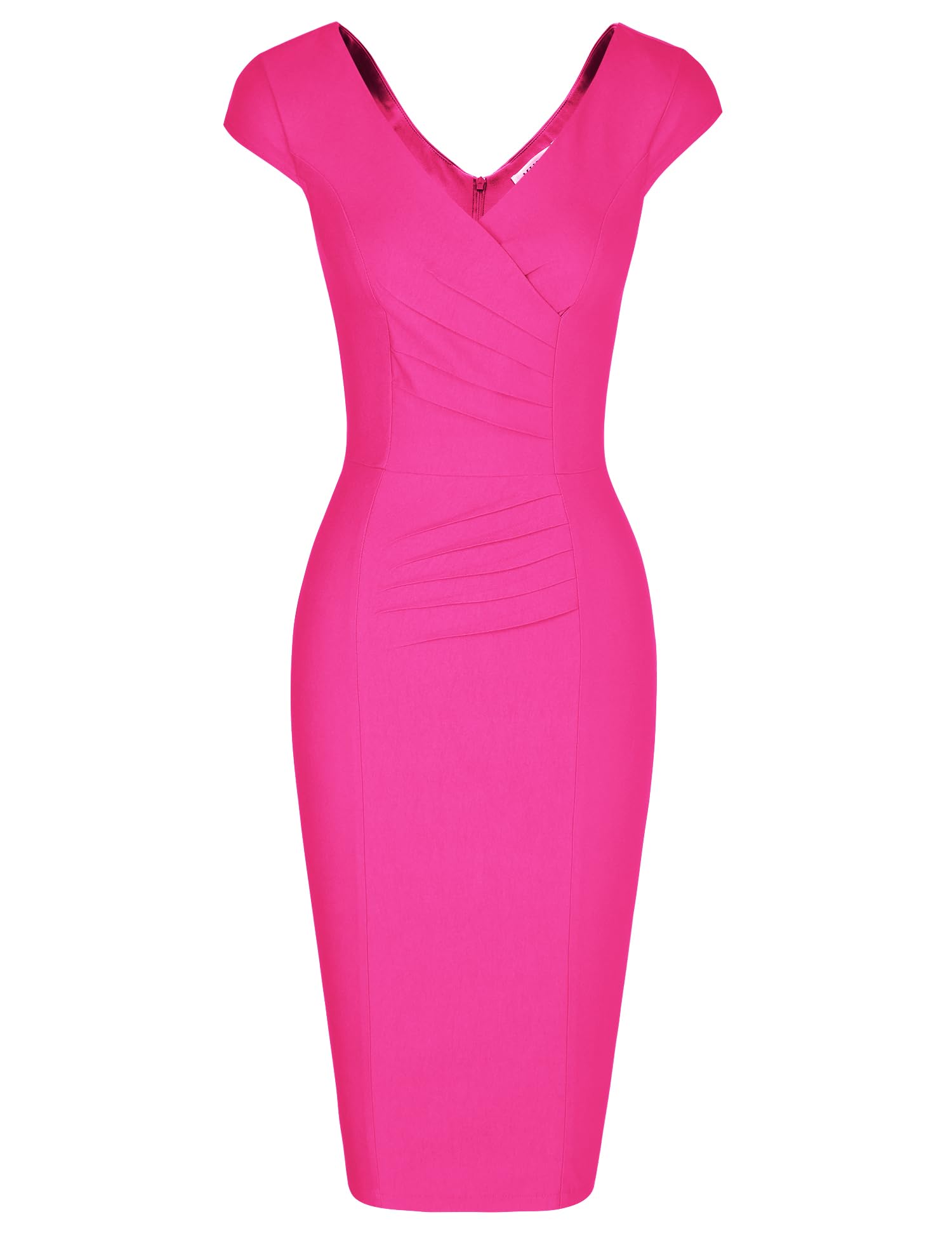 MUXXN Women's 1950's Vintage V Neck Ruched Sheath Formal Pencil Dress