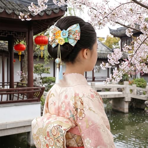 Pinzas de cabello estilo japonés Tsumami Kanzashi con moño Sakura, accesorio tradicional con borla y cuenta para mujeres y niñas, ideal para kimono, cosplay y festivales miniatura 7