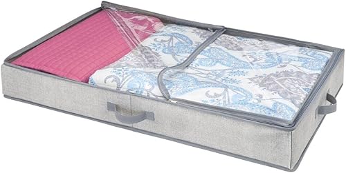 Miniatura 8 de mDesign Bolsa organizadora de tela suave debajo de la cama para ropa, accesorios, lino, panel superior de fácil visión, tapa con cremallera de 2