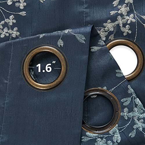 Jinchan Floral Curtains Embroidered Curtains For Living Room 84 Inch Long Faux Silk Curtains Slate Blue Grommet Top Flower Patterned Drapes Light Filtering Curtains Window Curtain Set 2 Panels #TOP5