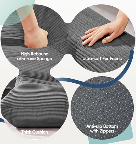 Image of Hobestluk Medium Bean Bag Chair Faux Fur Fabric BeanBag Couch for Playroom | Grey Corduroy,Ergonomic Design,Memory Foam,Strong Supportive,No Assembly Required,Decorative Style for Living Room Bedroom