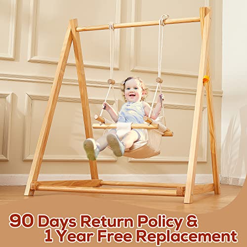Funlio Wooden Toddler Swing Set With 4 Sandbags, Foldable Baby Swing Set With Durable Pine & Velcro, Kid Swing For Indoor/Outdoor/Backyard, Portable Swing For Toddlers 6 - 36 Months, Easy To Assemble #TOP6
