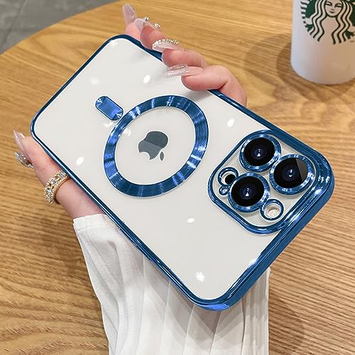 BODICE Funda de teléfono Transparente con Revestimiento magnético para iPhone 15 14 13 11 12 Pro MAX Plus Accesorios de Carga inalámbrica, Azul Marino, para iPhone 13