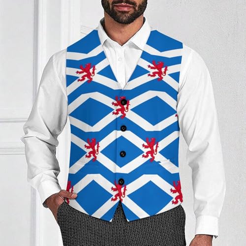 Flag of Scotland with Lion Rampant Suit Vest for Men Waistcoat Dressy V Neck Button Down Sleeveless Business Jacket Coat4