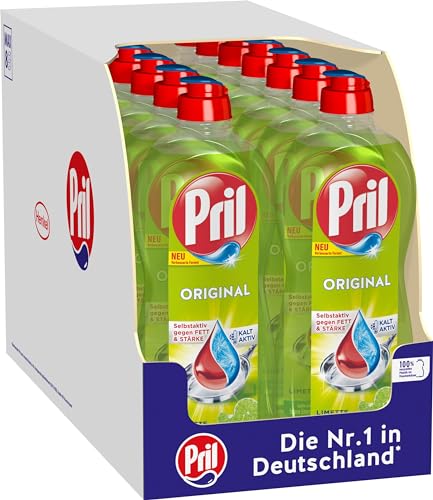 PRIL Lima original (14 x 675 ml), detergente para lavavajillas a mano con el máximo poder desengrasante, para platos limpios incluso en agua fría, aroma a lima fresca