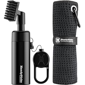 Handy Picks Golf Club Cleaner with Water Bottle Holds 5.5 OZ, Heavy Duty Metal Retractable Magnetic Clip, Waffle Microfiber Golf Towel, Ideal Water Brush Combo