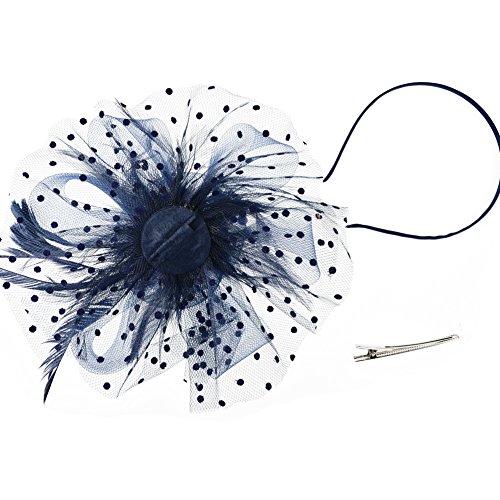Image of DRESHOW Fascinators Hat Flower Mesh Ribbons Feathers on a Headband and a Clip Tea Party Headwear for Girls and Women