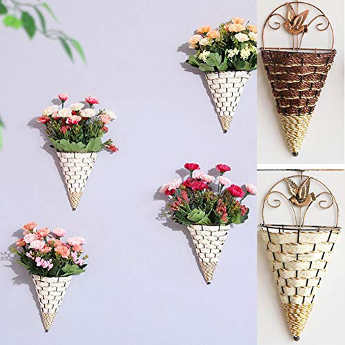 Liuqingwind 2341547-LIUQINGWIND Hanging Basket Wall Hanging Wicker Flower Basket Pot Planter Holder Storage Rack Home Decor cover